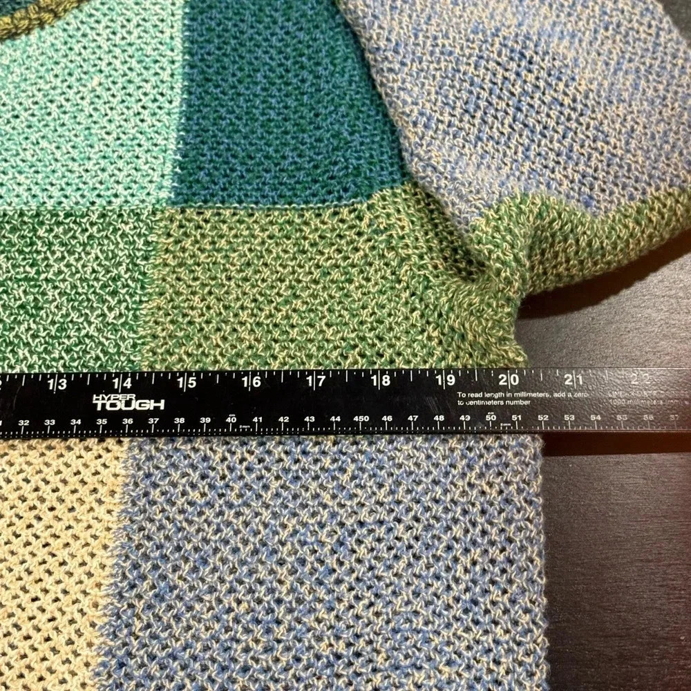 Patchwork Cottagecore Open Knit Blue Green Button Cardigan Sweater Womens Large - Picture 13 of 13